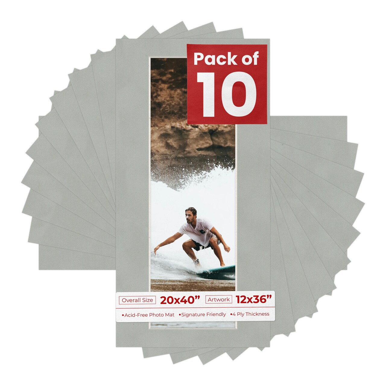 Light Grey Suede Mat Board for 20x40 Frames - Fits 12x36 Photos
